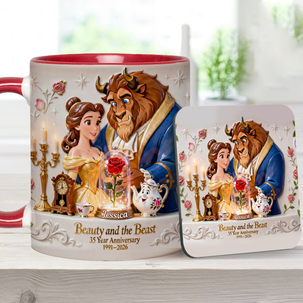 35 Year Anniversary - Personalized Beauty And The Beast Accent Mug & Coaster