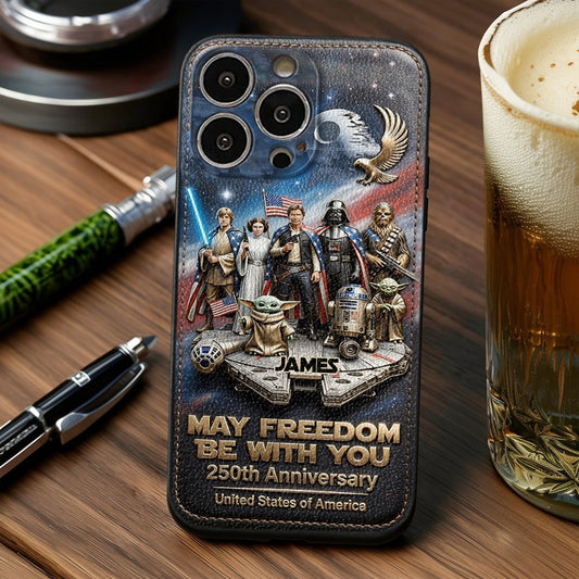 May Freedom Be With You - Personalized The Force 3D Embossed Leather Phone Case