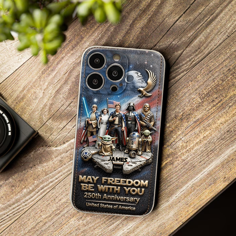 May Freedom Be With You - Personalized The Force 3D Embossed Leather Phone Case