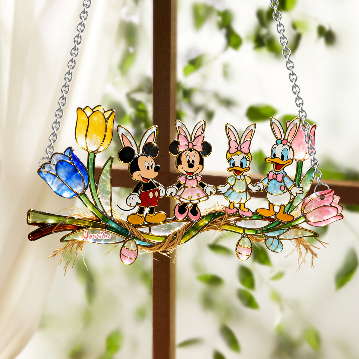 Easter's Day Magical Friends - Personalized Mouse Window Hanging Suncatcher Ornament