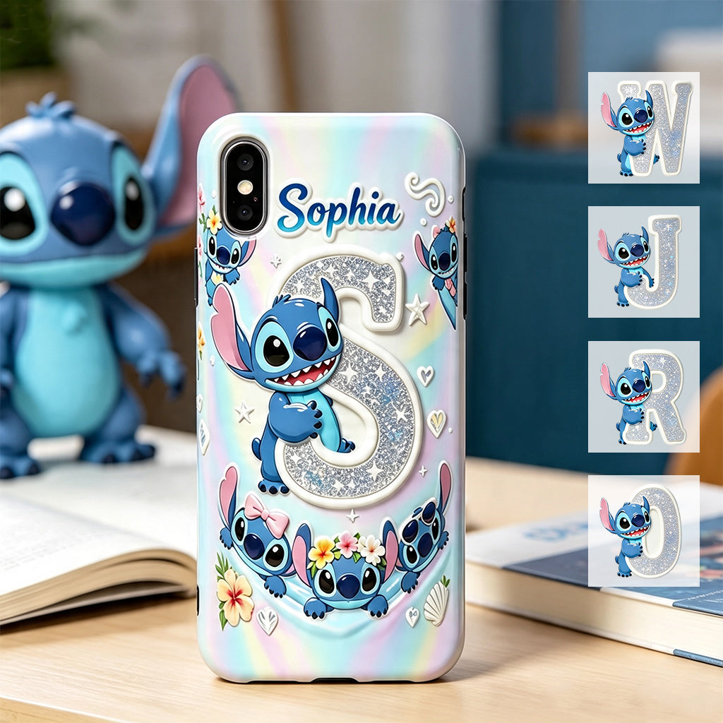 Cute Blue Alien With Letter - Personalized Ohana Full Print Phone Case