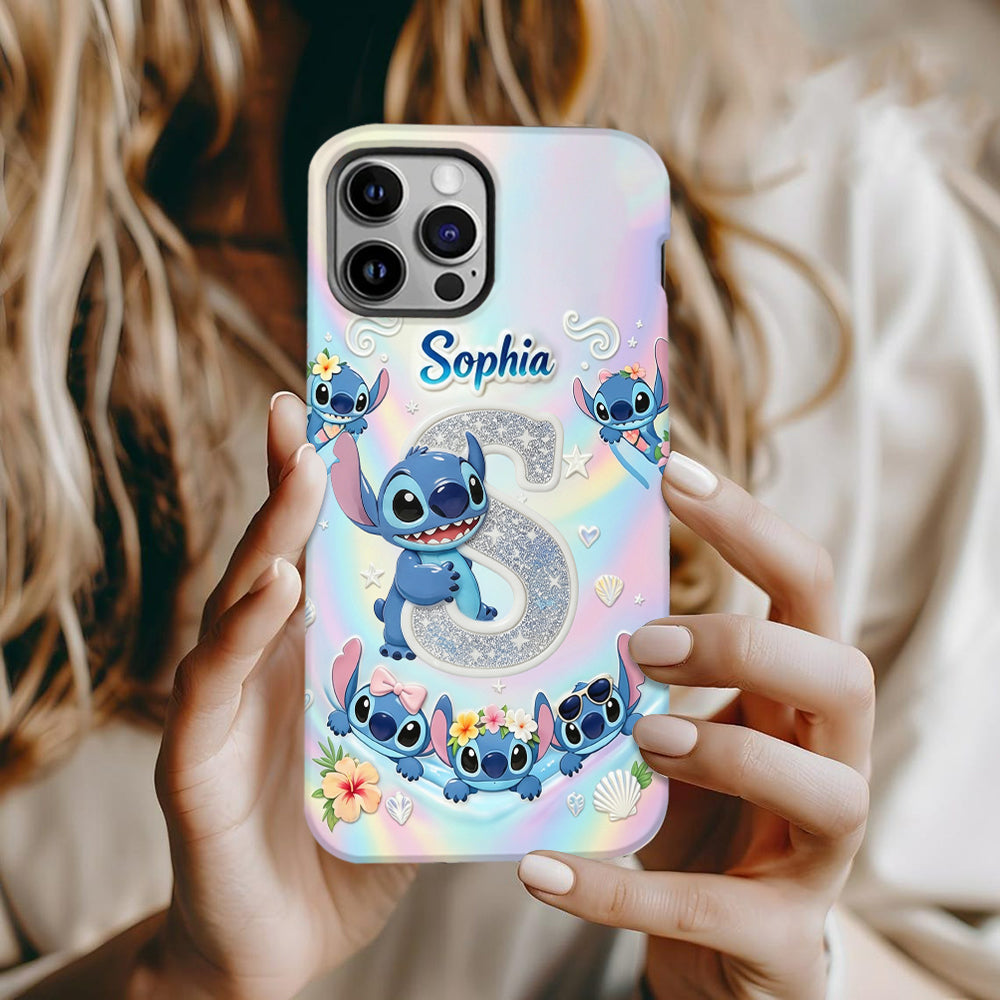 Cute Blue Alien With Letter - Personalized Ohana Full Print Phone Case