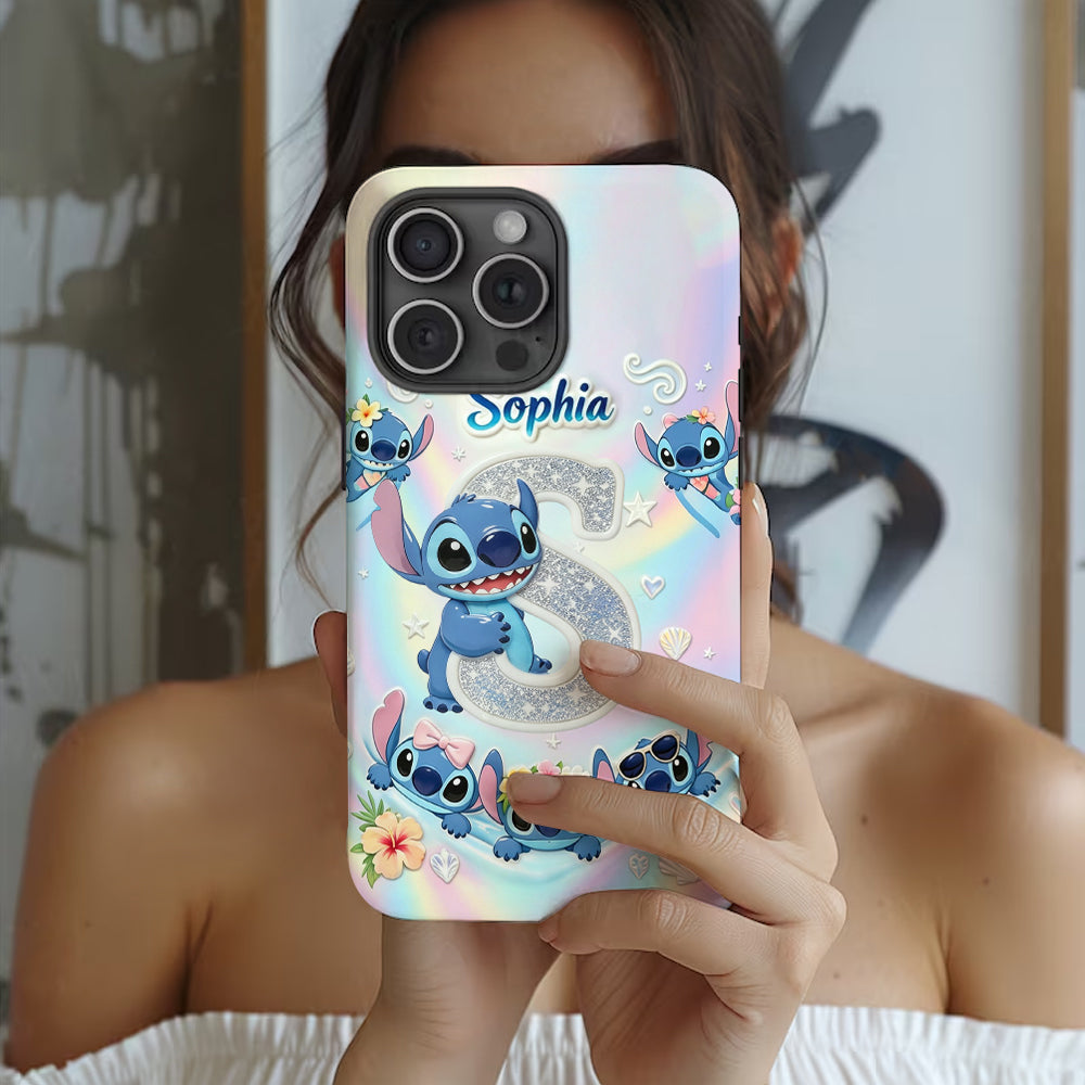 Cute Blue Alien With Letter - Personalized Ohana Full Print Phone Case