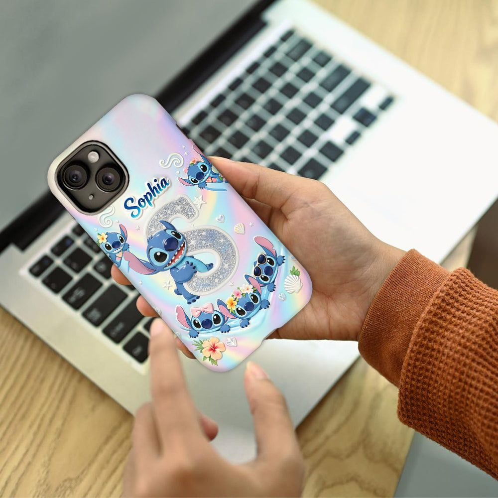 Cute Blue Alien With Letter - Personalized Ohana Full Print Phone Case