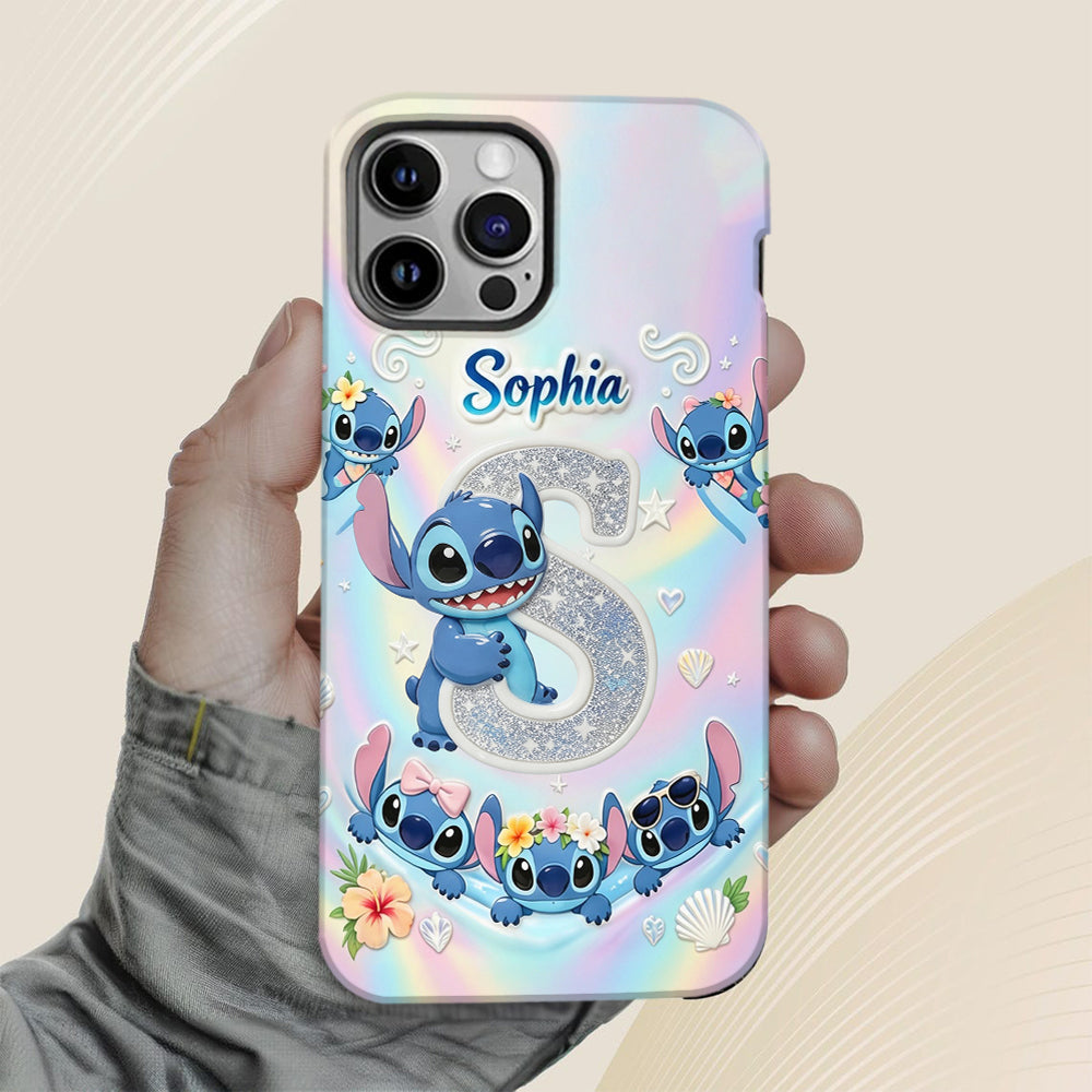 Cute Blue Alien With Letter - Personalized Ohana Full Print Phone Case