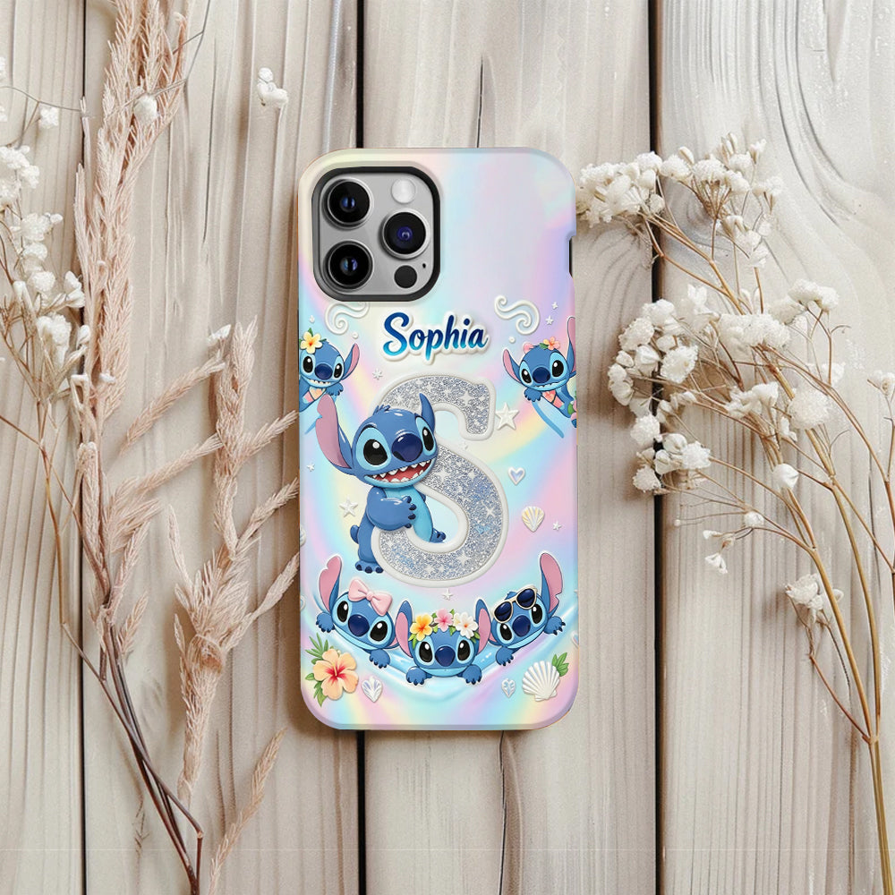 Cute Blue Alien With Letter - Personalized Ohana Full Print Phone Case