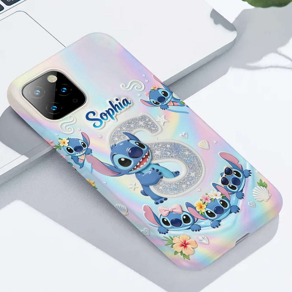 Cute Blue Alien With Letter - Personalized Ohana Full Print Phone Case