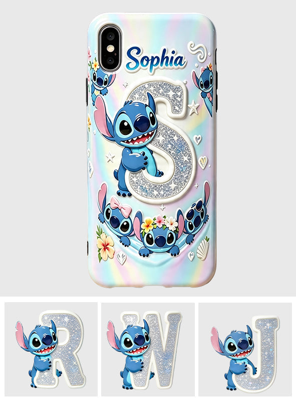 Cute Blue Alien With Letter - Personalized Ohana Full Print Phone Case