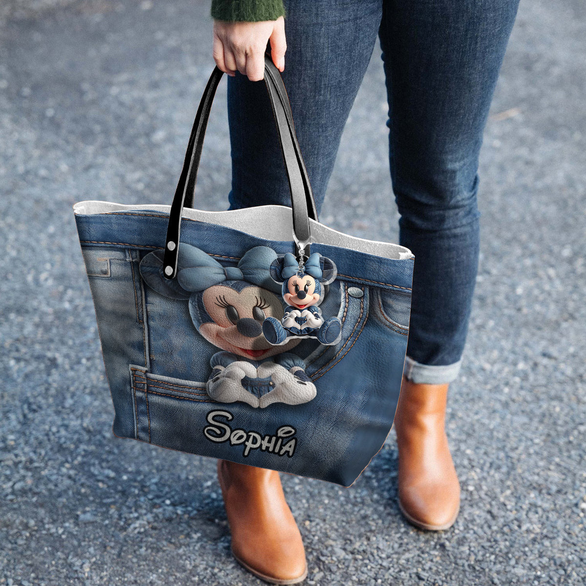Magical Mouse Ears - Personalized Mouse Leather Tote Bag With Charm