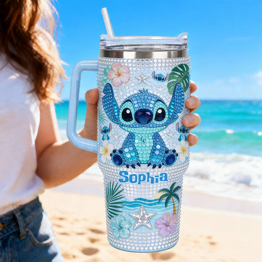 Ohana Means Family - Personalized Ohana Rhinestone Tumbler With Handle