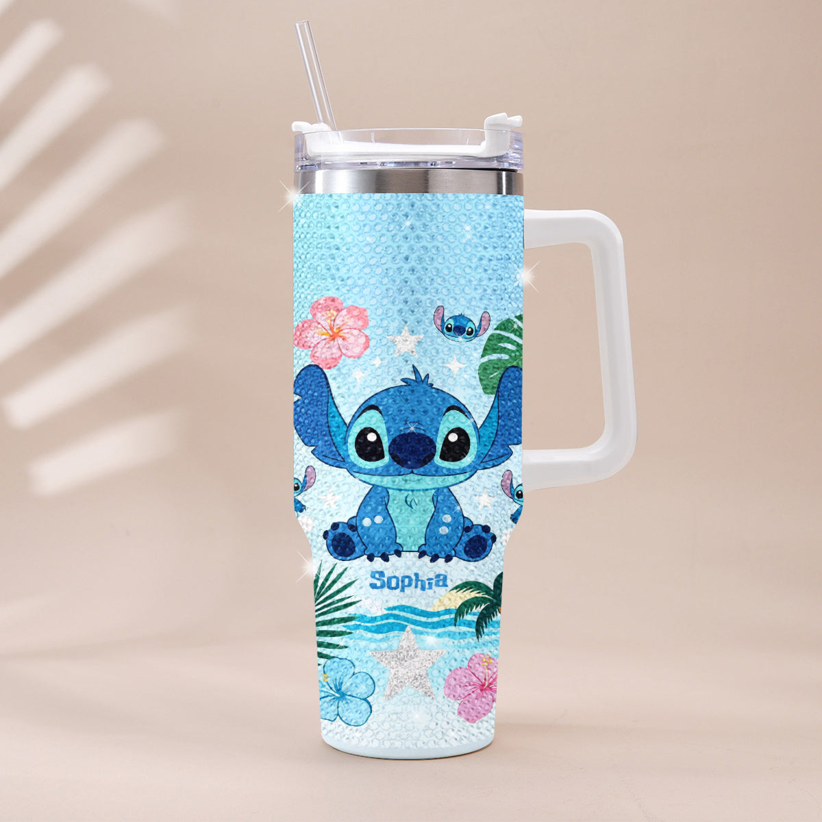 Ohana Means Family - Personalized Ohana Rhinestone Tumbler With Handle