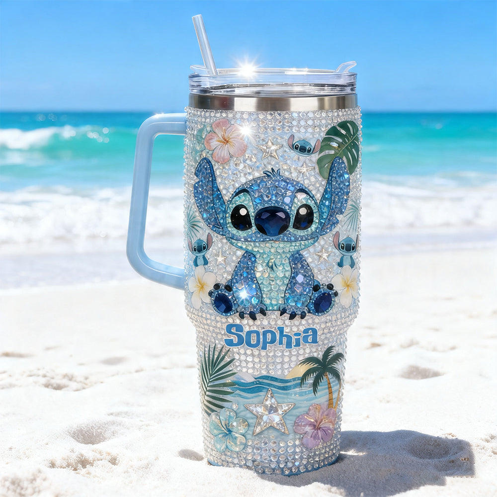 Ohana Means Family - Personalized Ohana Rhinestone Tumbler With Handle