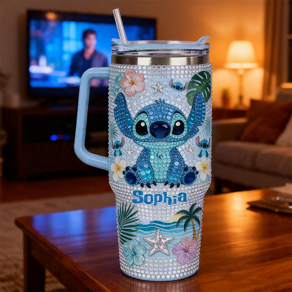 Ohana Means Family - Personalized Ohana Rhinestone Tumbler With Handle