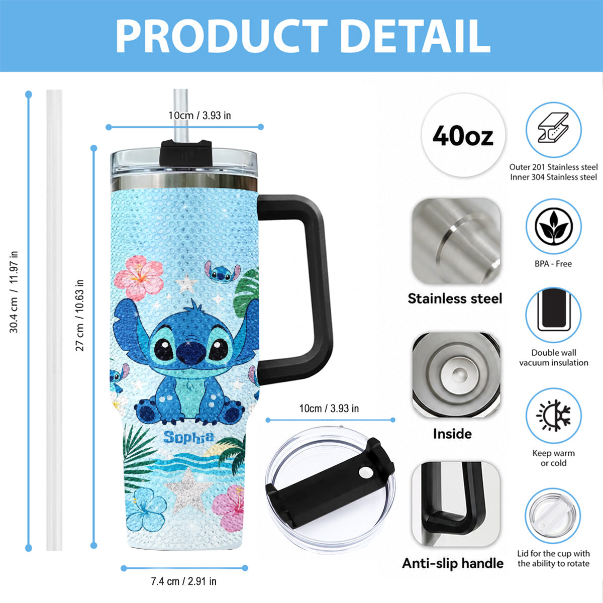 Ohana Means Family - Personalized Ohana Rhinestone Tumbler With Handle
