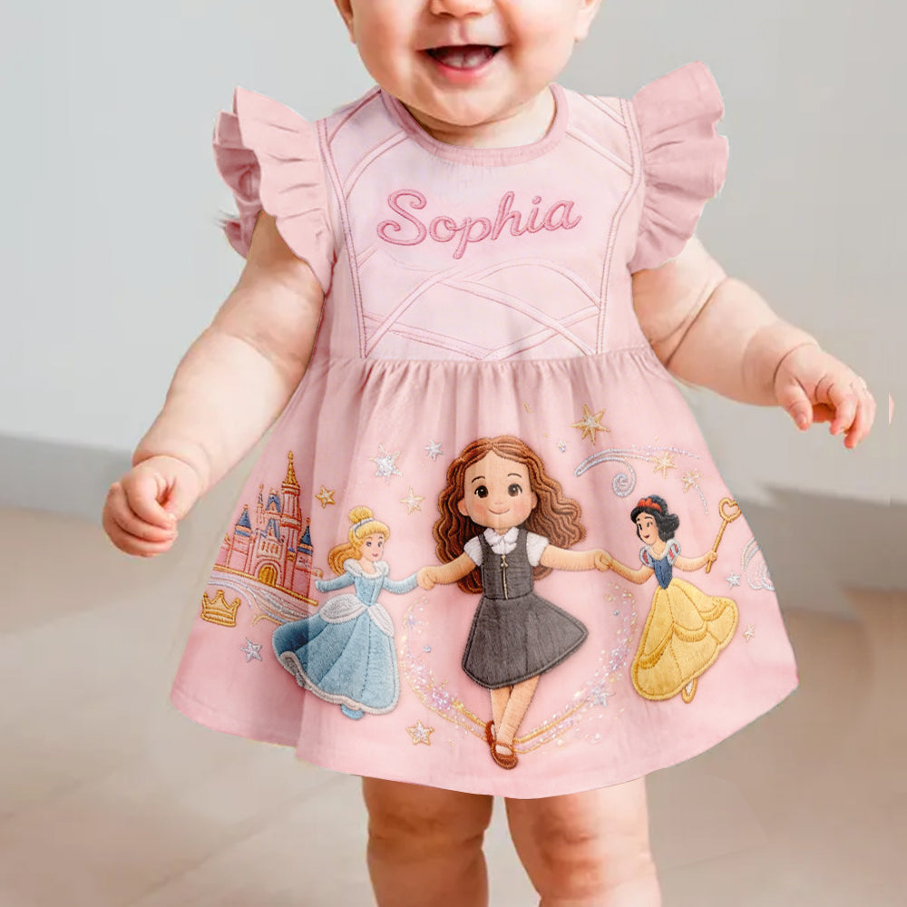 Magical Princess Friends - Personalized Beautiful Princess Kid Ruffle Sleeve Dress