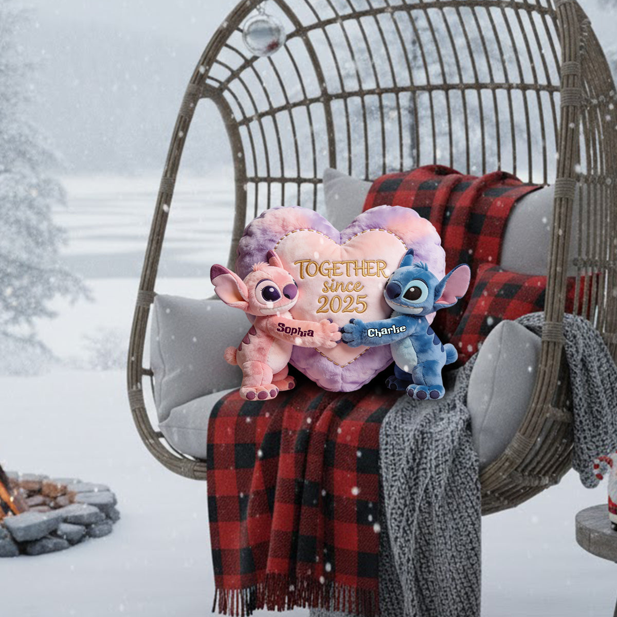 Together Since - Personalized Ohana Faux Fur Shaped Pillow