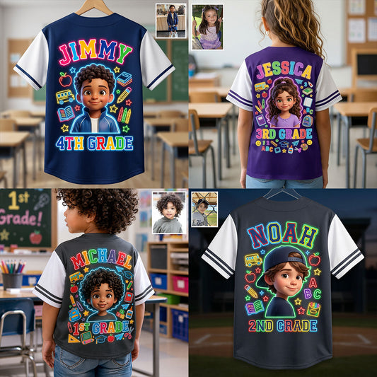 Back To School Gift, Neon Style Jersey - Personalized Kid Baseball Jersey