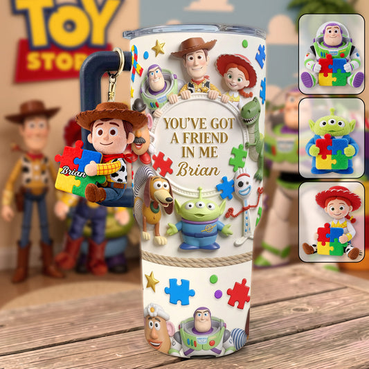 You've Got A Friend In Me - Personalized Autism Awareness Tumbler With Plush Charm