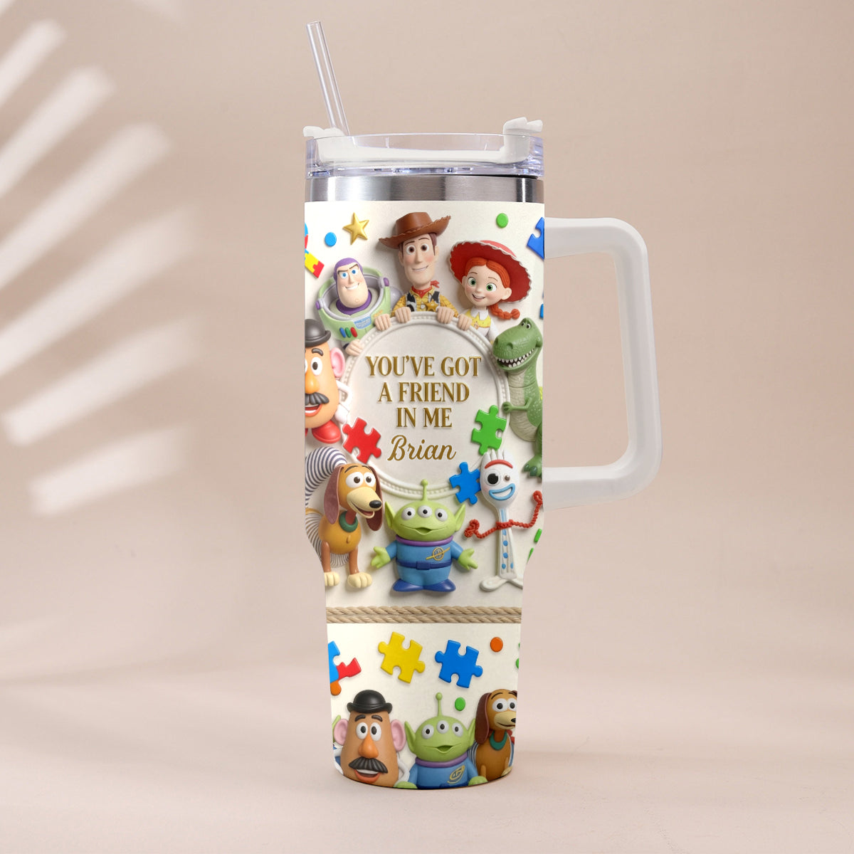 You've Got A Friend In Me - Personalized Autism Awareness Tumbler With Plush Charm