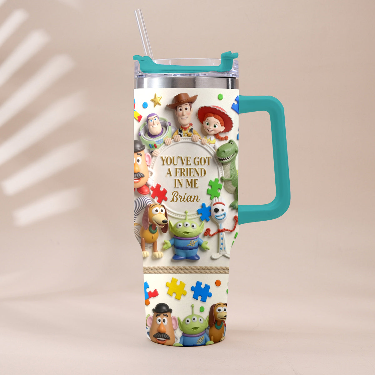 You've Got A Friend In Me - Personalized Autism Awareness Tumbler With Plush Charm