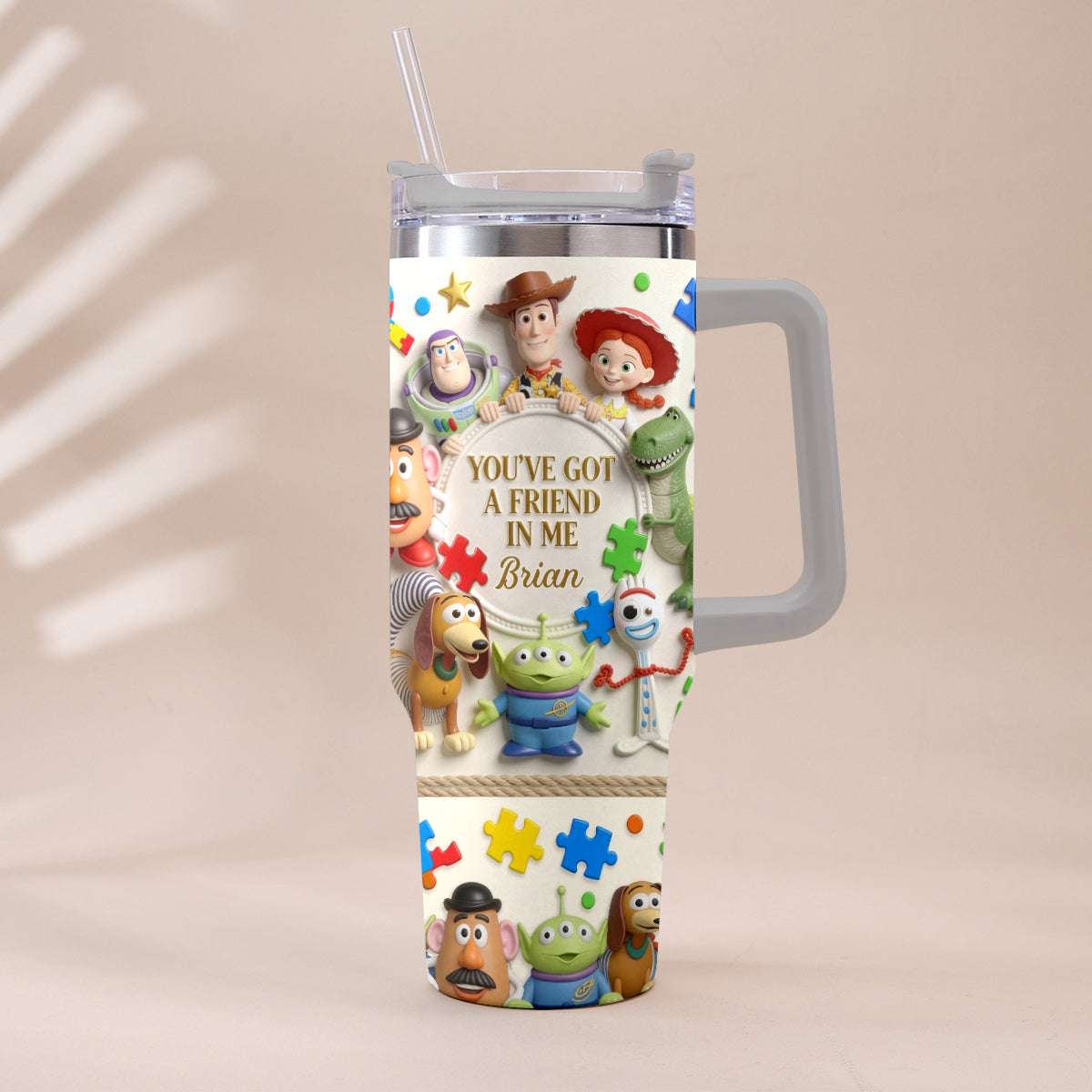 You've Got A Friend In Me - Personalized Autism Awareness Tumbler With Plush Charm
