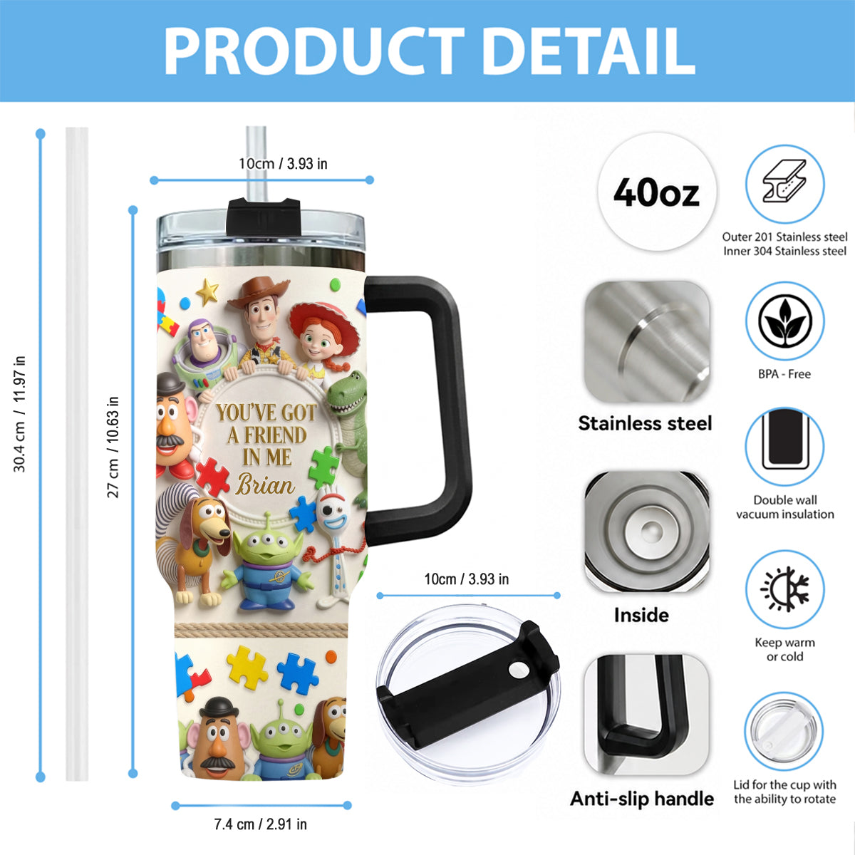 You've Got A Friend In Me - Personalized Autism Awareness Tumbler With Plush Charm