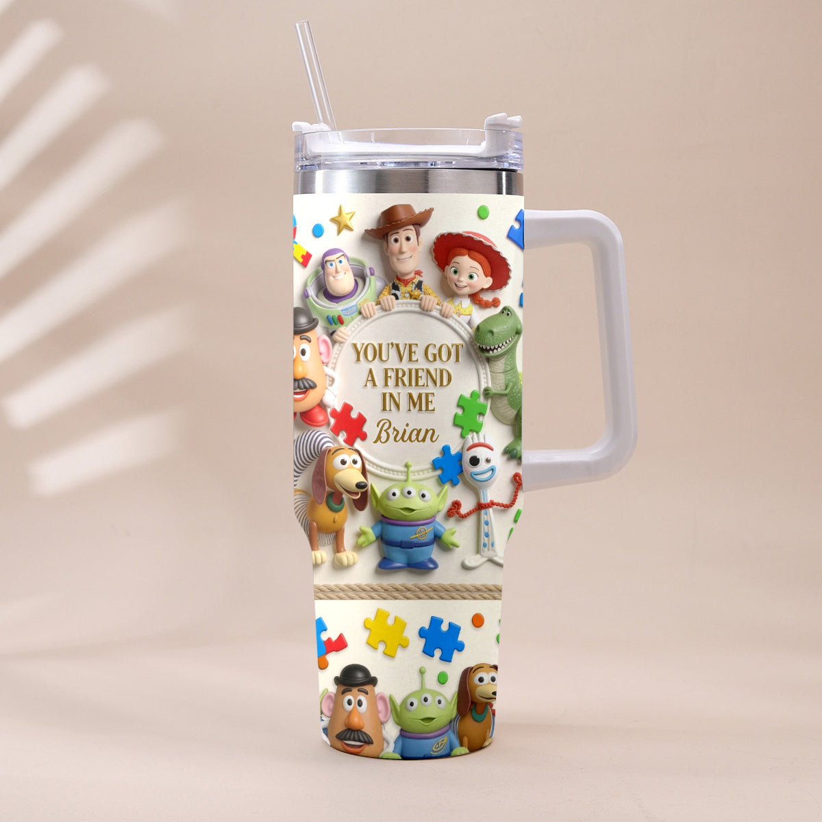 You've Got A Friend In Me - Personalized Autism Awareness Tumbler With Plush Charm