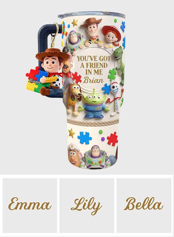 You've Got A Friend In Me - Personalized Autism Awareness Tumbler With Plush Charm