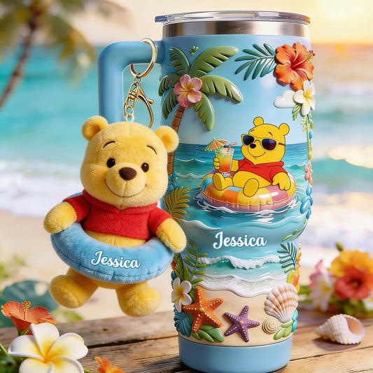 Yellow Bear Summer Vibes - Personalized Yellow Bear Tumbler With Plush Charm