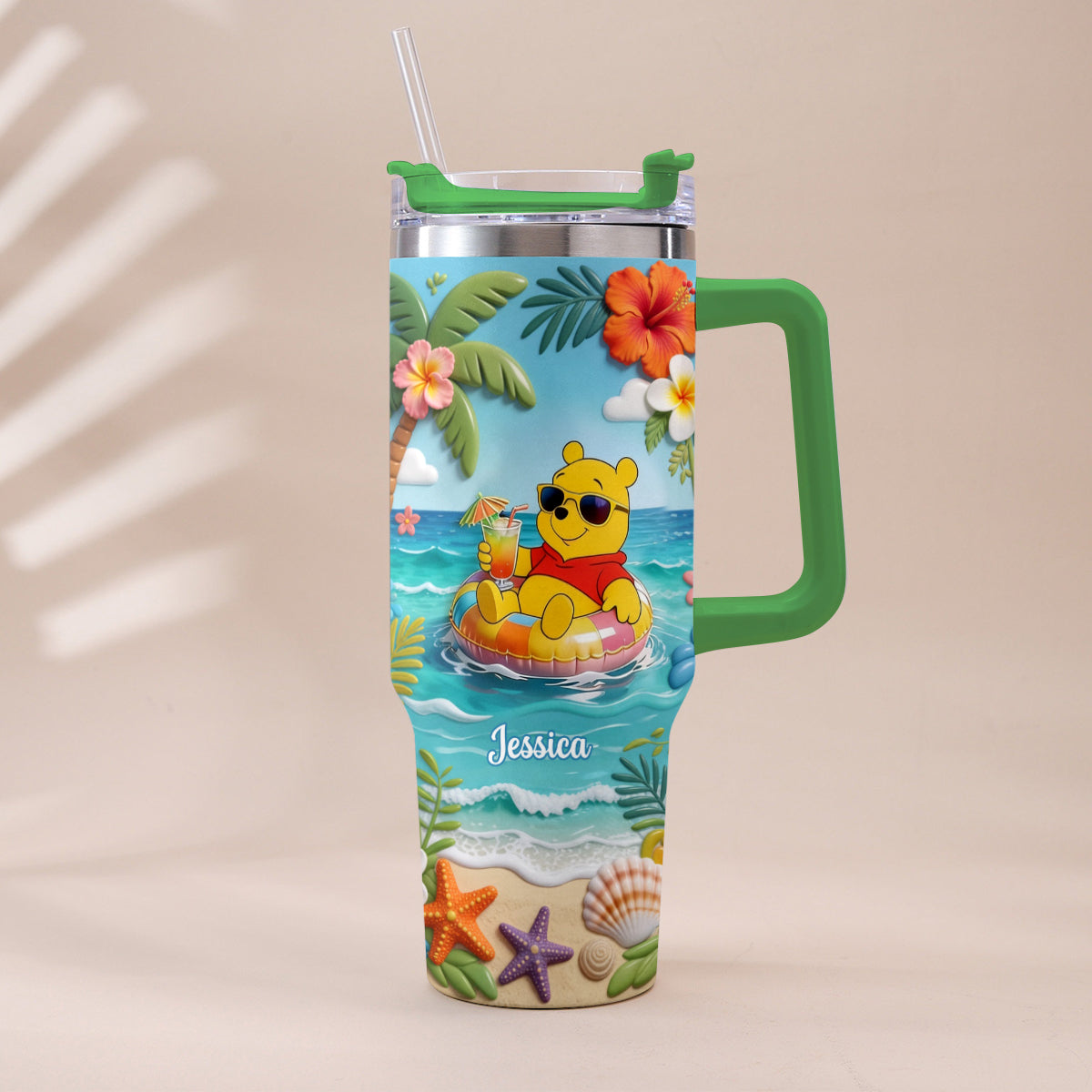 Yellow Bear Summer Vibes - Personalized Yellow Bear Tumbler With Plush Charm