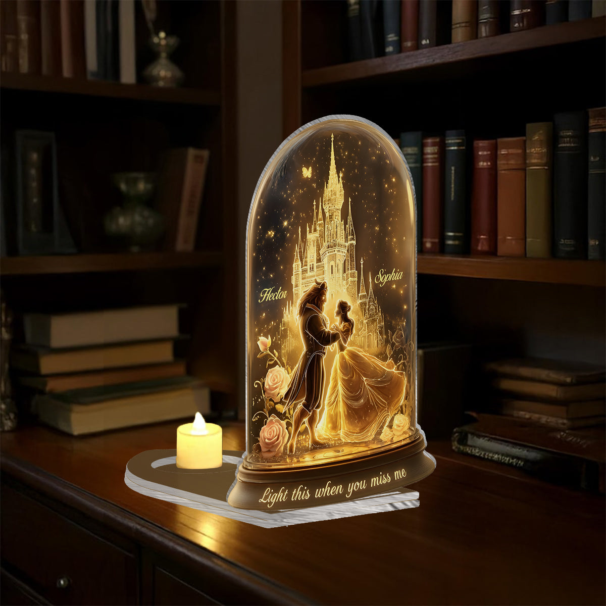 Light This When You Miss Me - Personalized Beauty And The Beast Candle Holder Sign