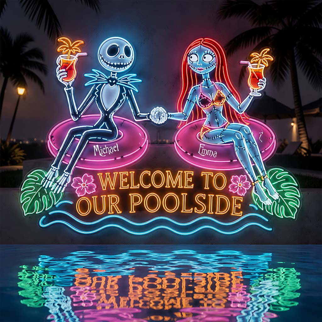 Welcome To Our Poolside - Personalized Nightmare Neon LED Light Sign