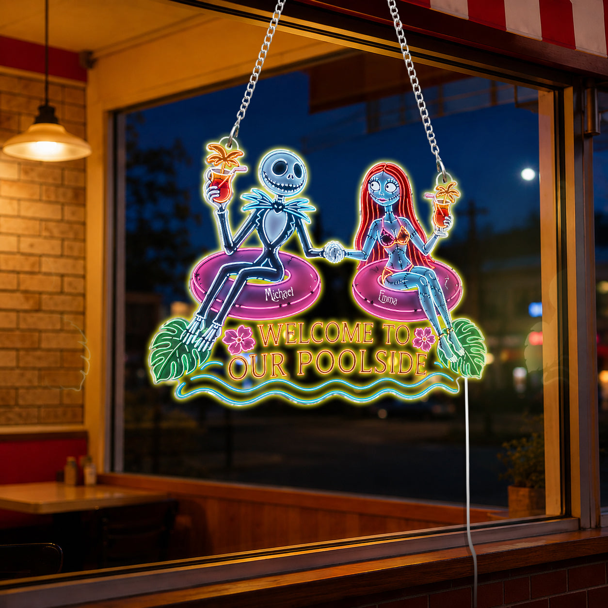 Welcome To Our Poolside - Personalized Nightmare Neon LED Light Sign