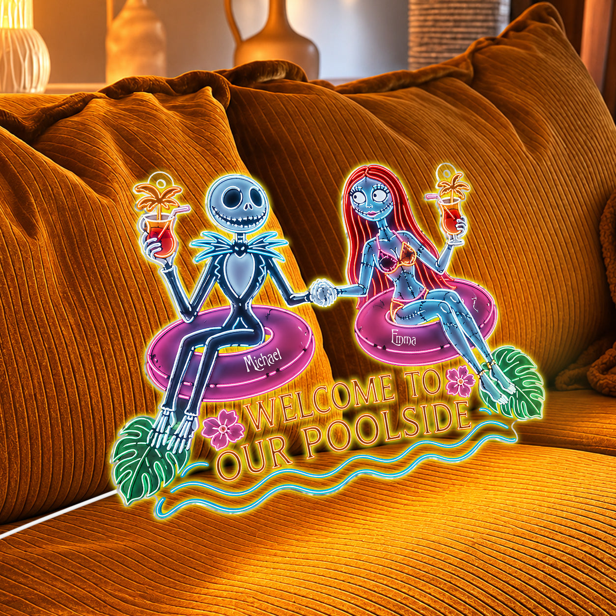 Welcome To Our Poolside - Personalized Nightmare Neon LED Light Sign