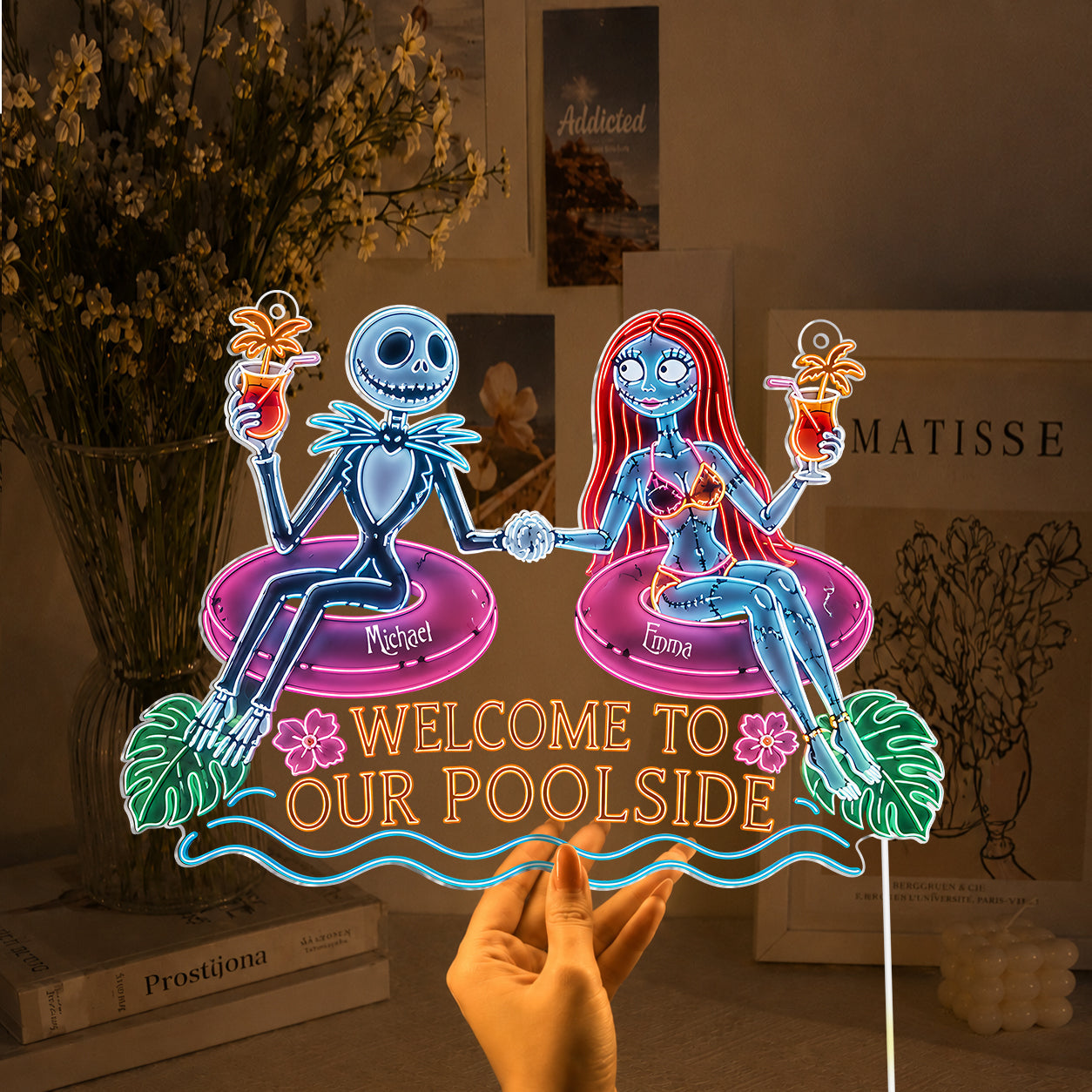 Welcome To Our Poolside - Personalized Nightmare Neon LED Light Sign