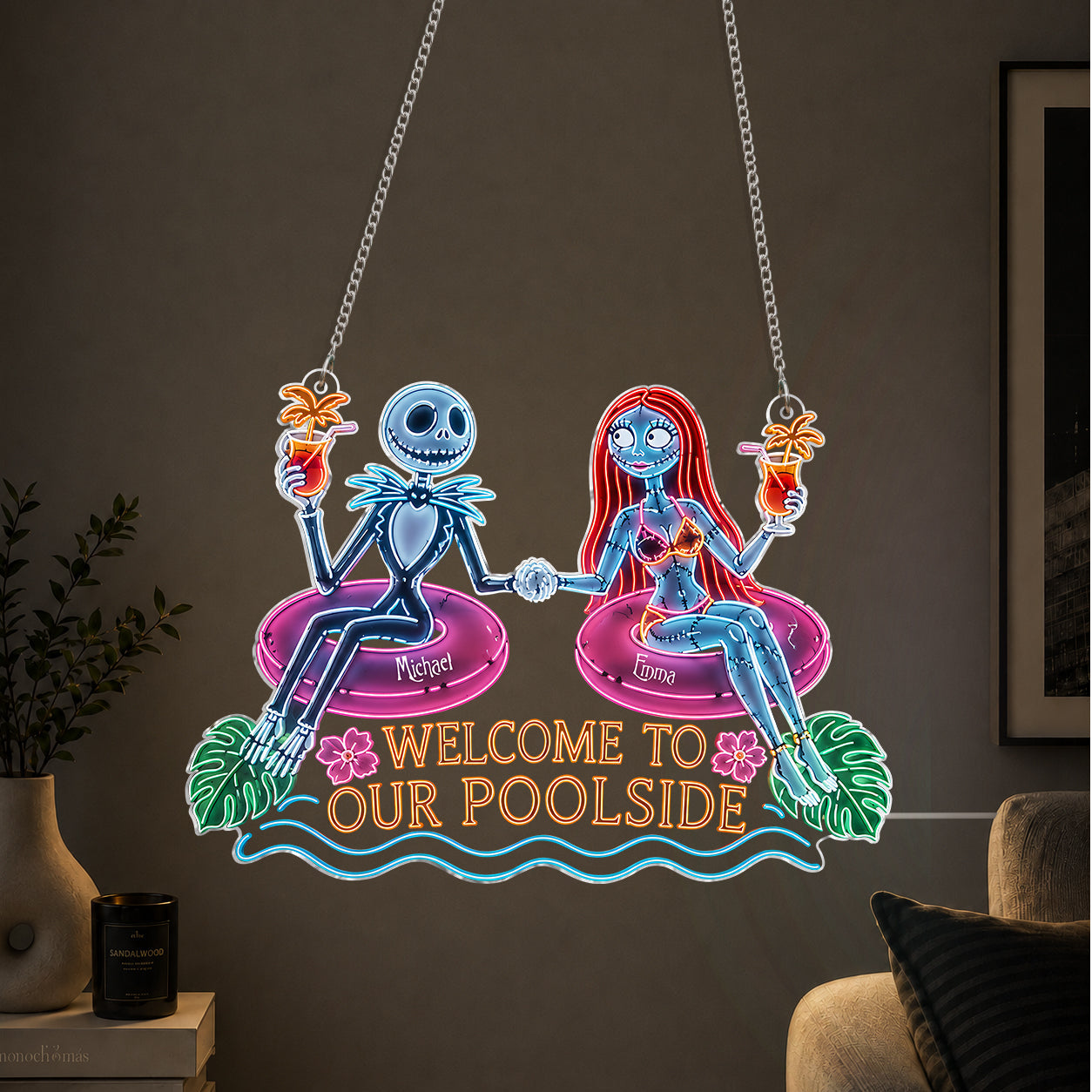 Welcome To Our Poolside - Personalized Nightmare Neon LED Light Sign