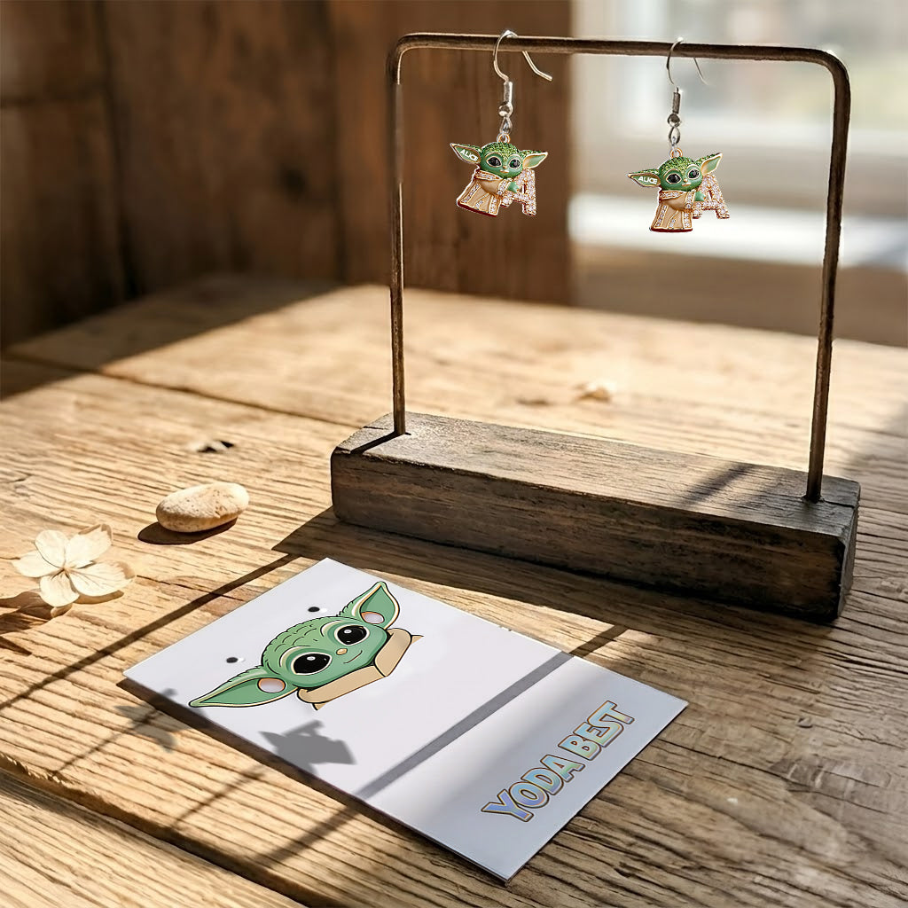 Green Alien Initial Letter - Personalized The Force Earrings With Card