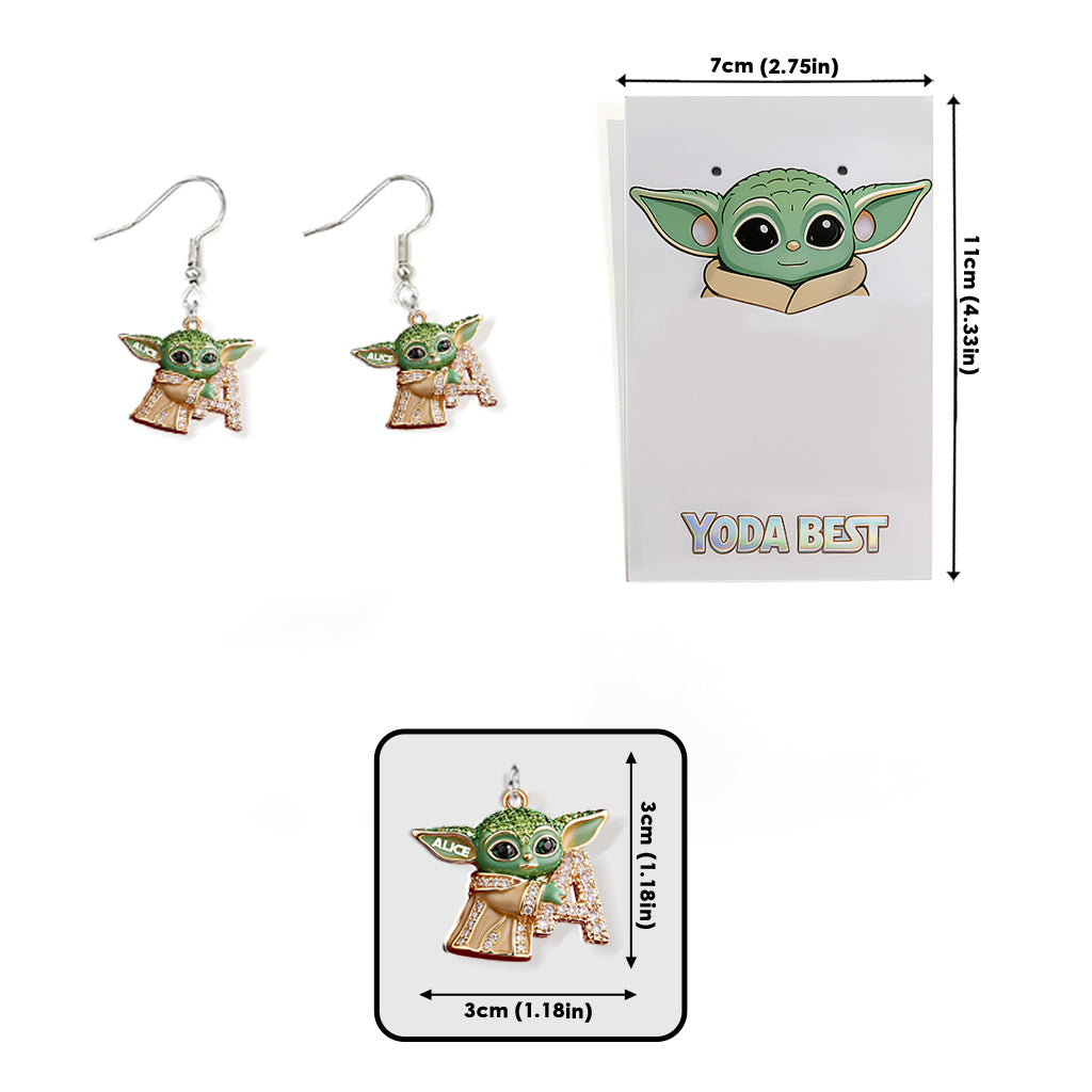 Green Alien Initial Letter - Personalized The Force Earrings With Card