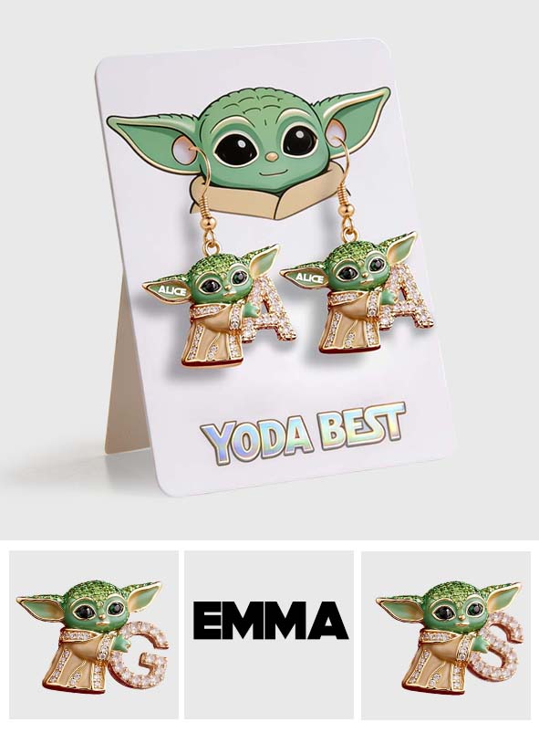 Green Alien Initial Letter - Personalized The Force Earrings With Card