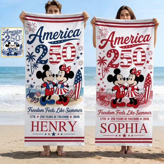 Freedom Feels Like Summer - Personalized Mouse Quick-dry Beach Towel/ Bath Towel