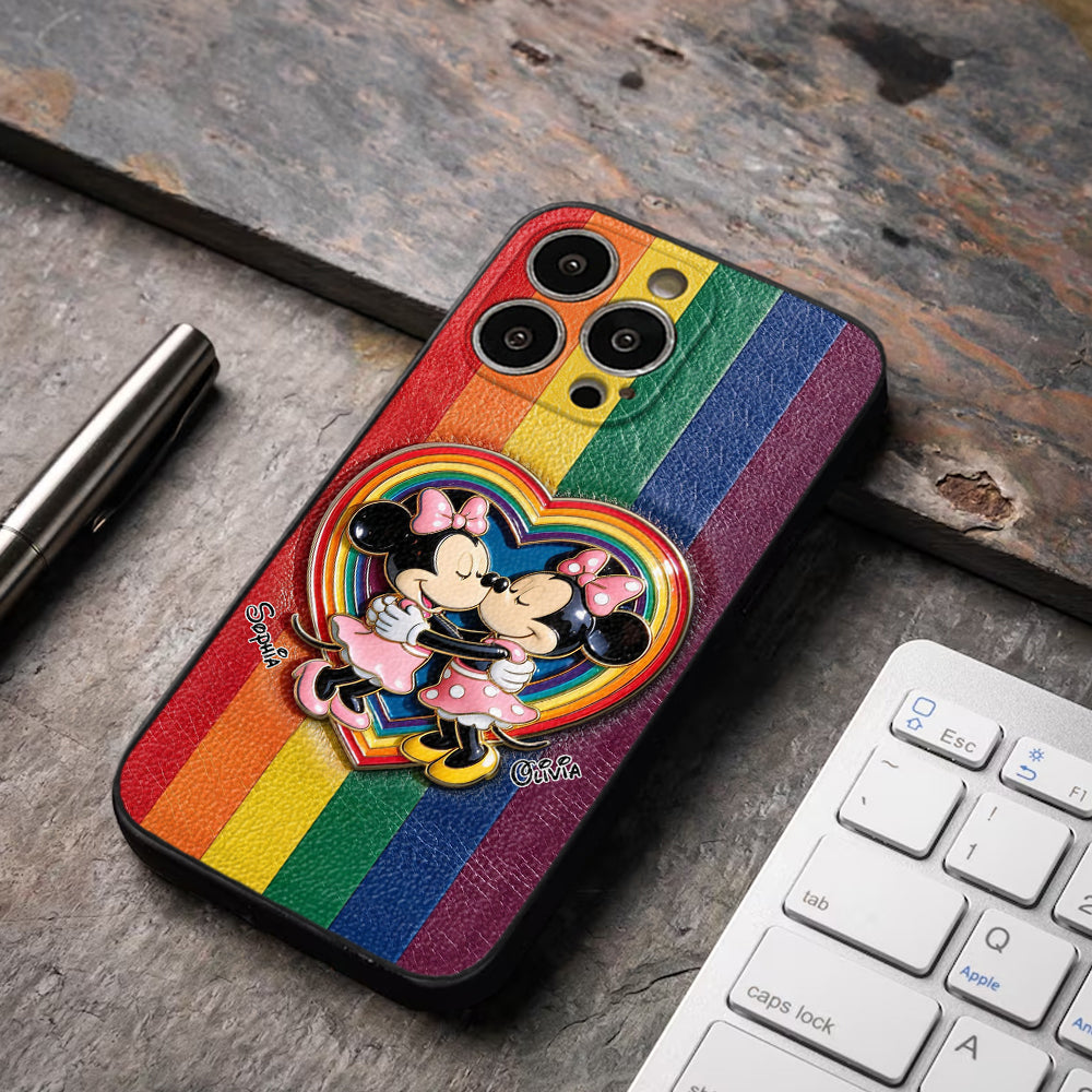 LGBT Cartoon Mouse, Pride Month - Personalized LGBT Support 3D Embossed Leather Phone Case