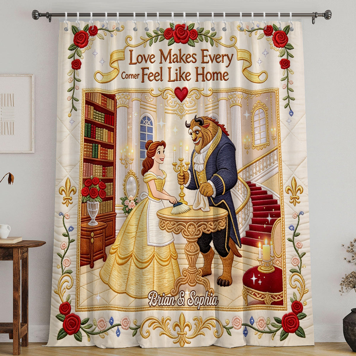 Love Makes Every Corner Feel Like Home - Personalized Beauty And The Beast Blackout Window Curtain/ Drapes Set
