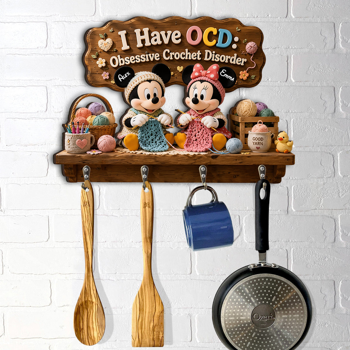 Cartoon Mouse, Crochet Lovers - Personalized Crocheting Custom Shaped Hanging Rack