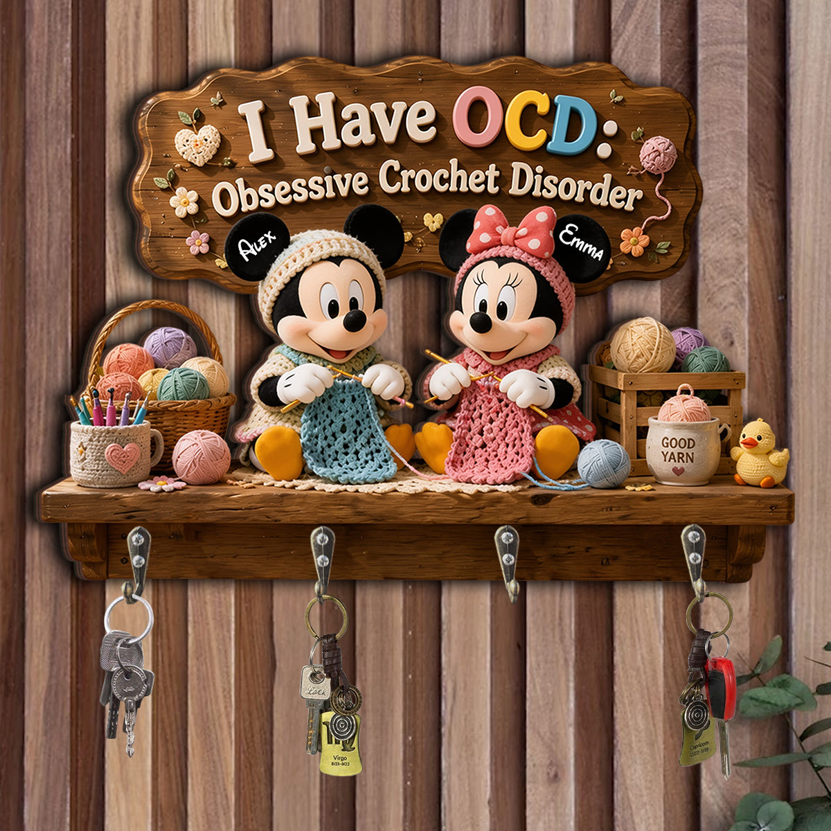 Cartoon Mouse, Crochet Lovers - Personalized Crocheting Custom Shaped Hanging Rack