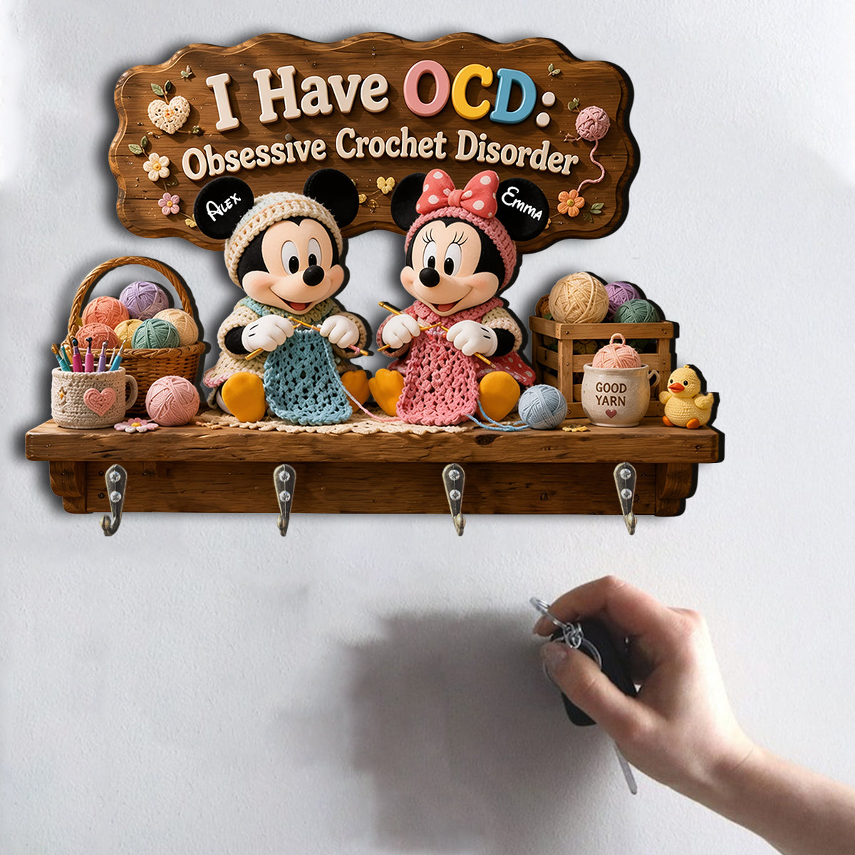 Cartoon Mouse, Crochet Lovers - Personalized Crocheting Custom Shaped Hanging Rack