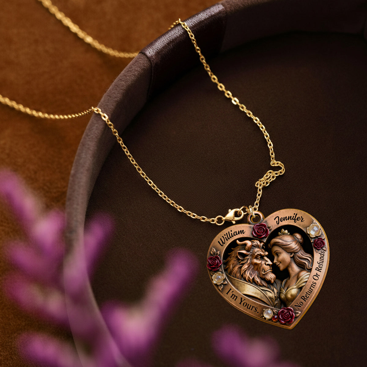 I'm Yours - Personalized Beauty And The Beast Shaped Metal Pendant Necklace