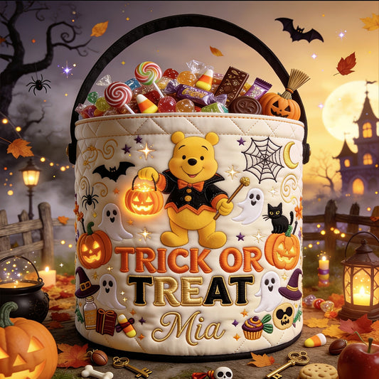 Trick Or Treat - Personalized Yellow Bear Canvas Bucket Bag
