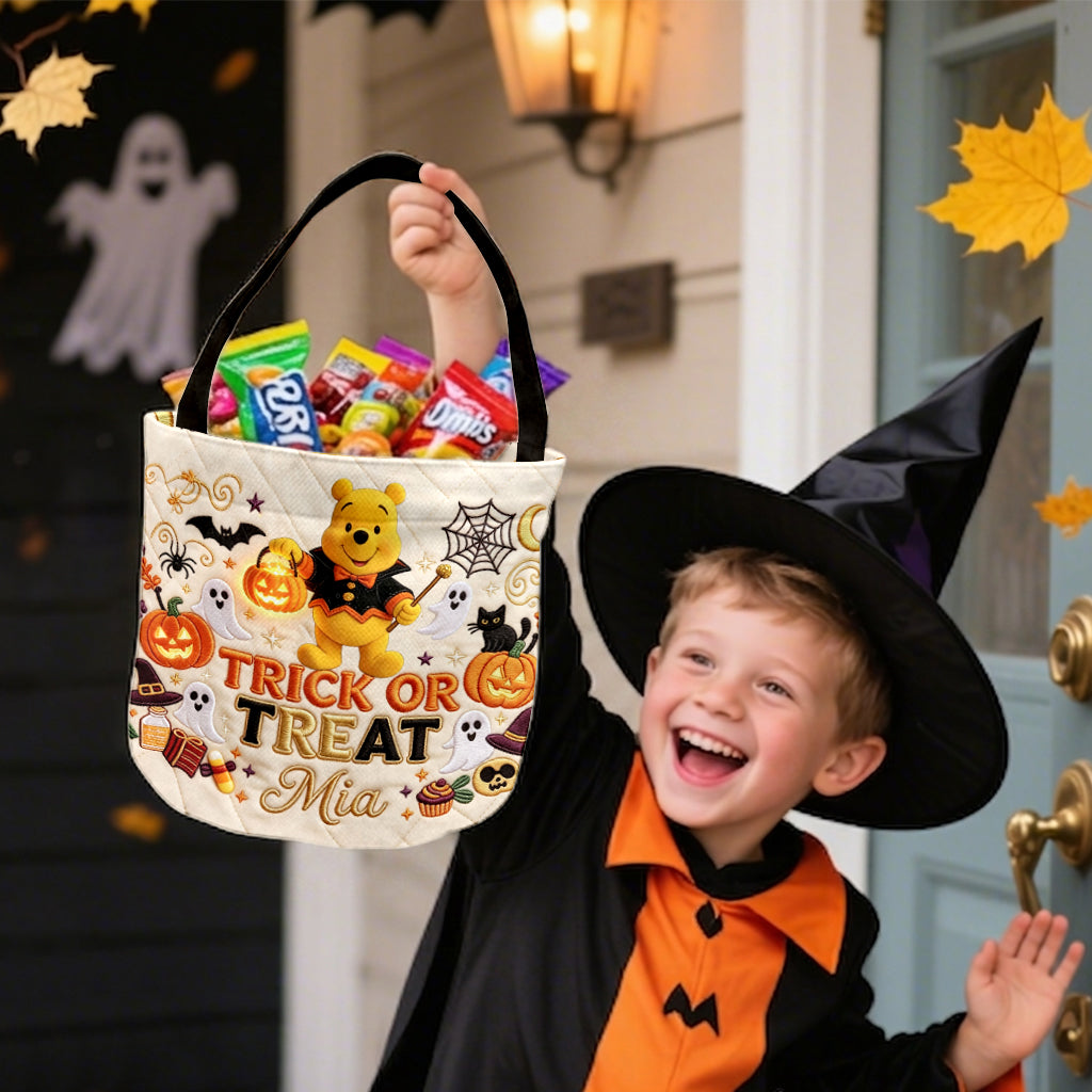 Trick Or Treat - Personalized Yellow Bear Canvas Bucket Bag