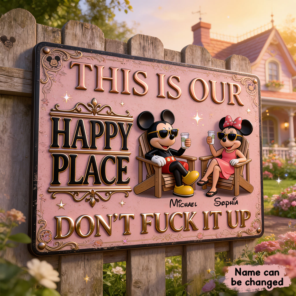 This Is Our Happy Place - Personalized Mouse 3D Printed Metal Sign