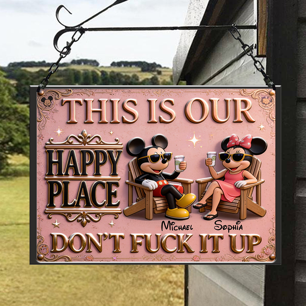 This Is Our Happy Place - Personalized Mouse 3D Printed Metal Sign